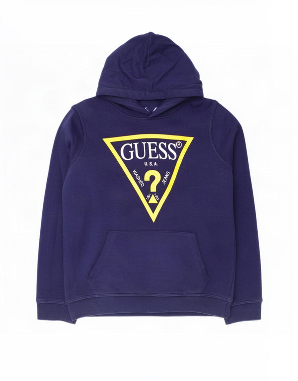 Maglione con cappuccio grafico da ragazzo Guess 7-8 anni in cotone blu navy