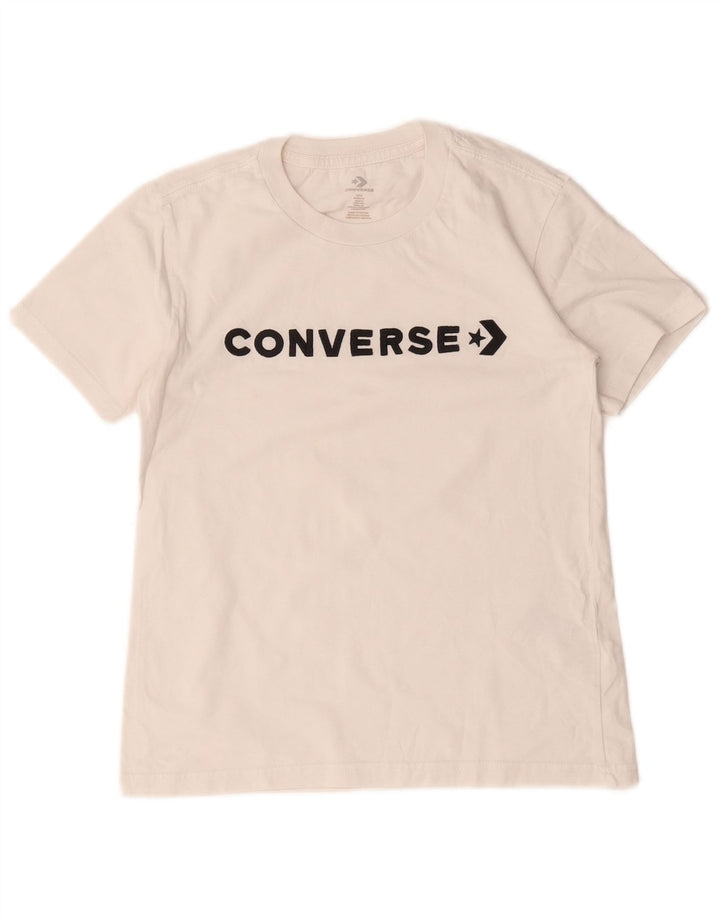 T-shirt grafica da donna Converse Top UK 10 piccola in cotone bianco