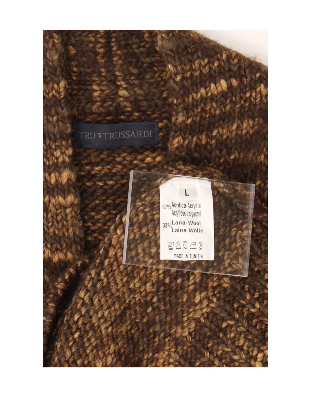 Maglione da donna con scollo a V Trussardi UK 16 Grande acrilico screziato marrone