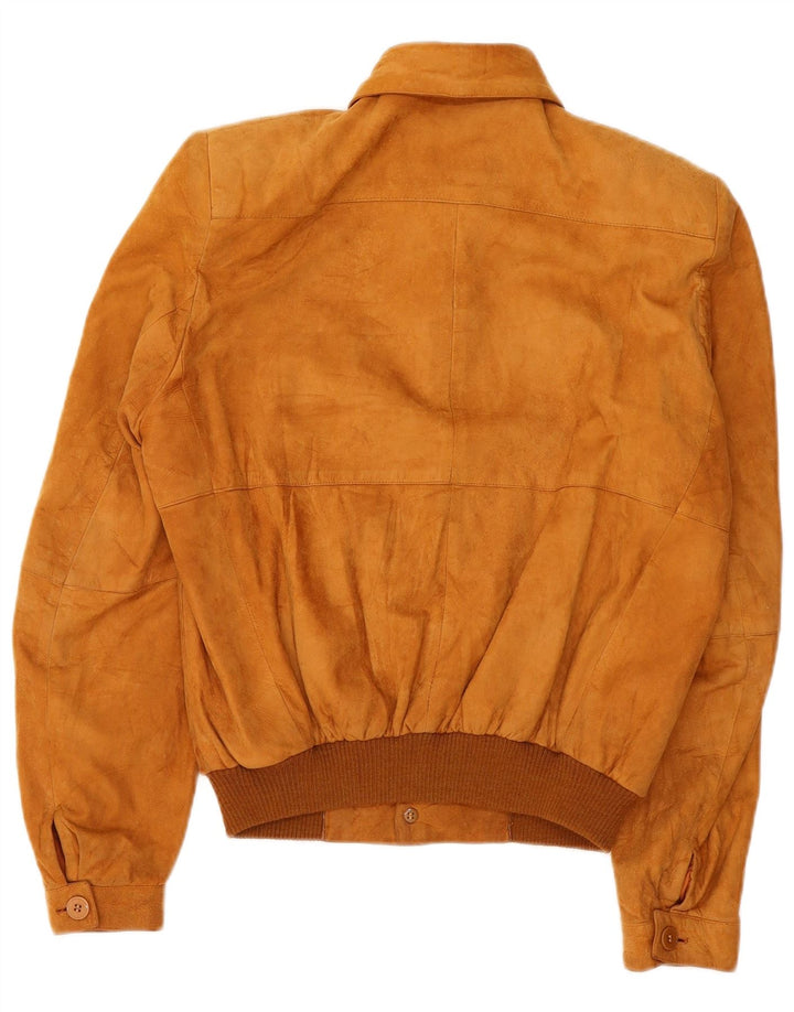 Giubbotto bomber vintage in pelle scamosciata da uomo IT 46 piccolo in pelle beige