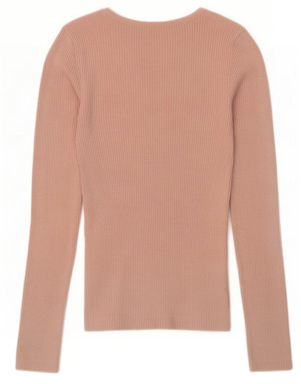 Topshop Donna Top Manica Lunga UK 8 Small Rosa Viscosa
