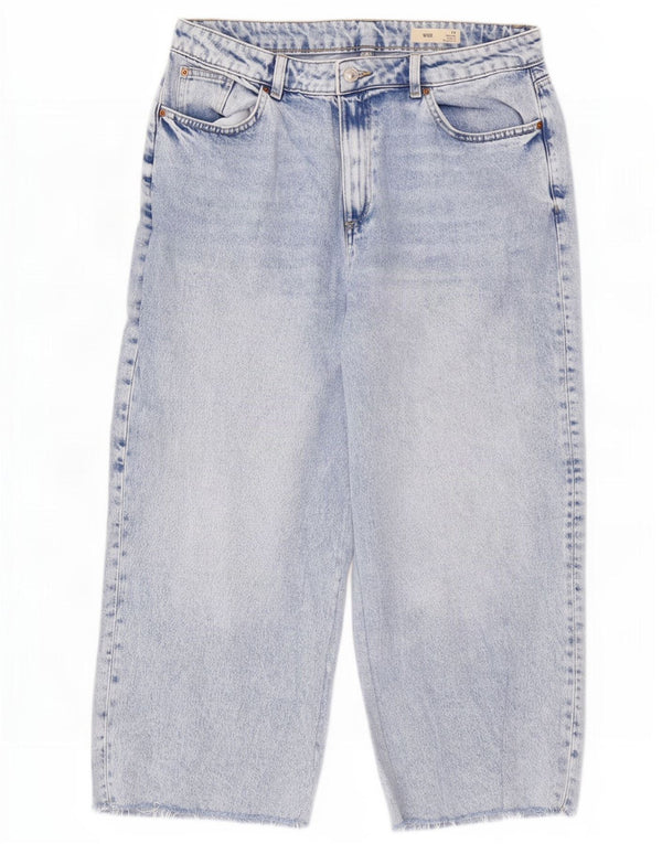 Marks & Spencer Womens Capri Wide Leg Jeans UK 14 Large W34 L23 Blue Cotton