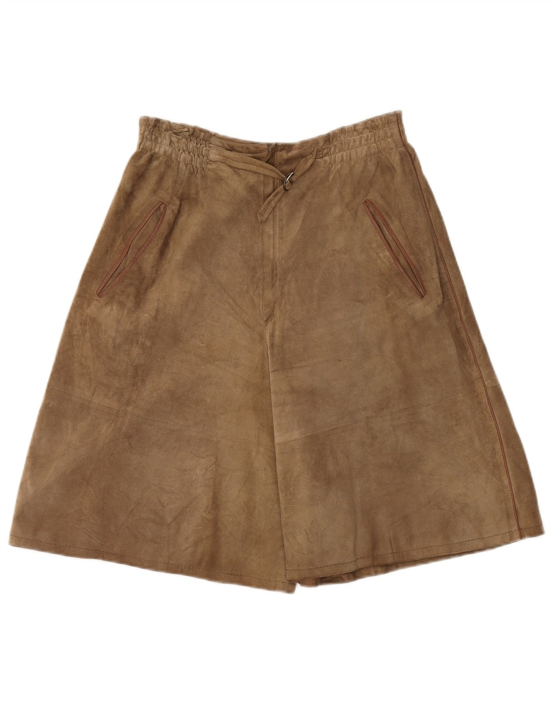Pantaloncini culotte vintage in pelle scamosciata da donna W28 beige medio