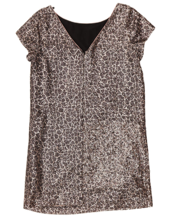 Abito a trapezio con paillettes da donna UK 12 Nylon argento medio