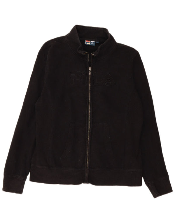 Fila Womens Graphic Tracksuit Top Jacket UK 18 XL Black Cotton