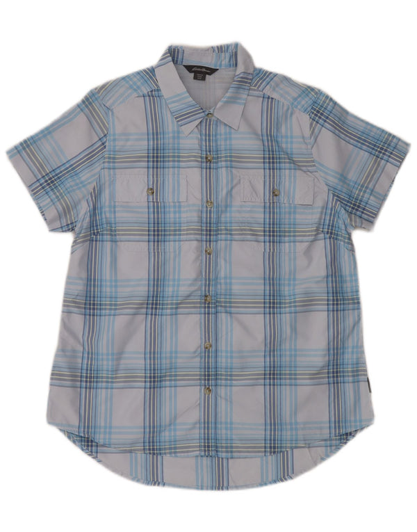Camicia a maniche corte da donna EDDIE BAUER UK 14 Poliestere a quadri blu medio