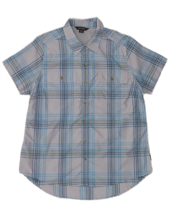 Camicia a maniche corte da donna EDDIE BAUER UK 14 Poliestere a quadri blu medio