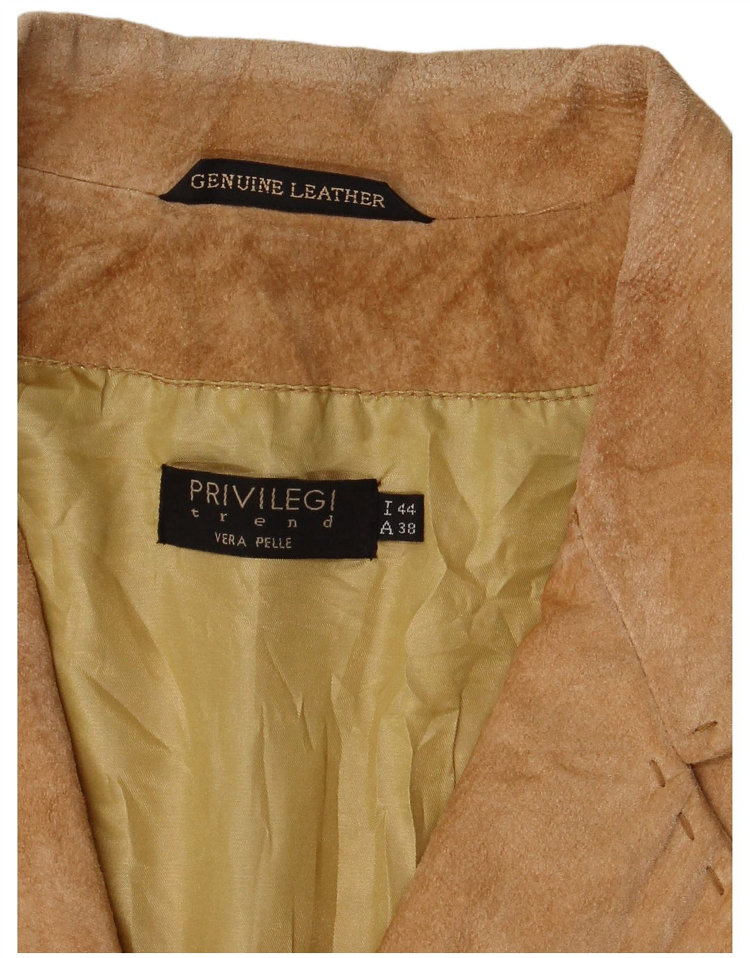 Giacca blazer in pelle scamosciata a 3 bottoni da donna Privilegi IT 44 in pelle marrone medio