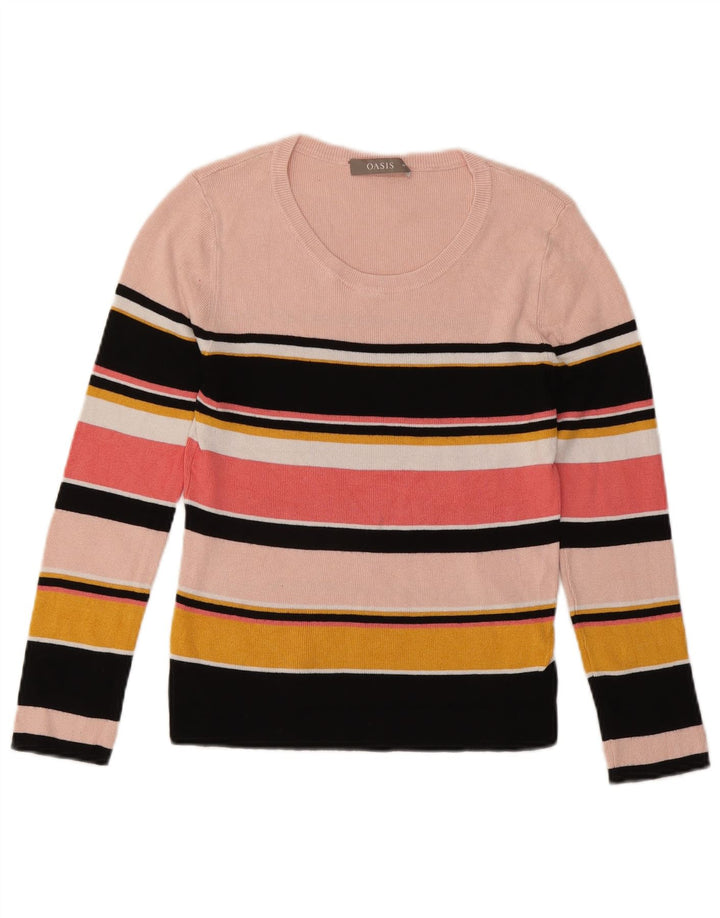 Top da donna a maniche lunghe Oasis UK 12 Viscosa a righe rosa medio