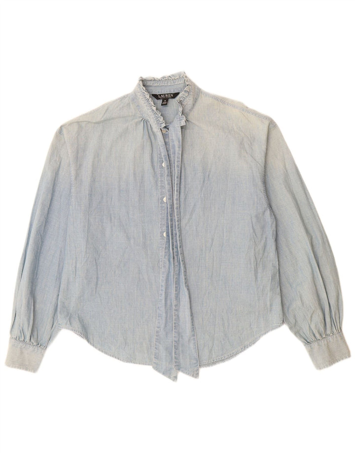 Camicia con cravatta frontale da donna Ralph Lauren UK 14 Cotone blu medio