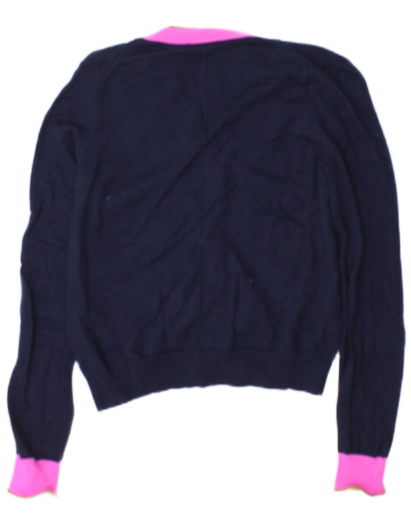 Maglione cardigan da donna Jigsaw UK 14 Lana color block blu navy medio