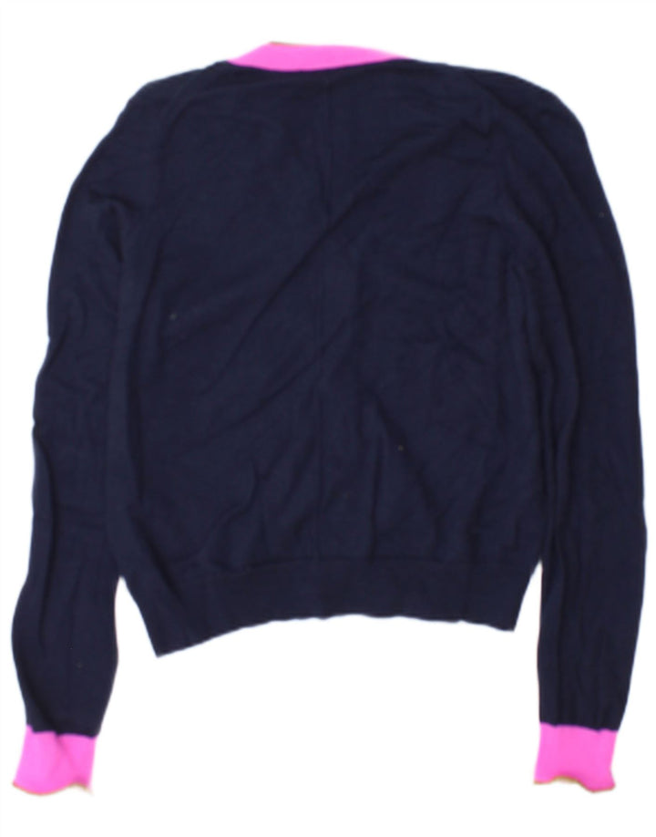 Maglione cardigan da donna Jigsaw UK 14 Lana color block blu navy medio