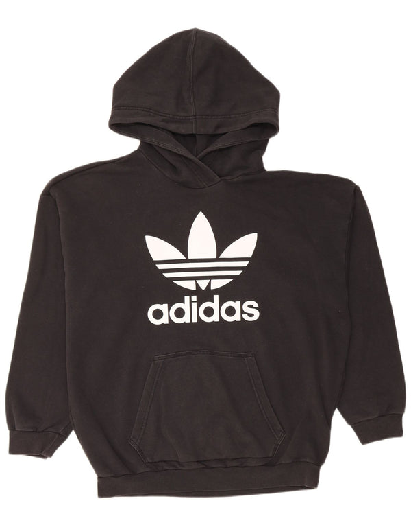 Felpa con cappuccio oversize grafica da donna Adidas UK 14 cotone nero medio