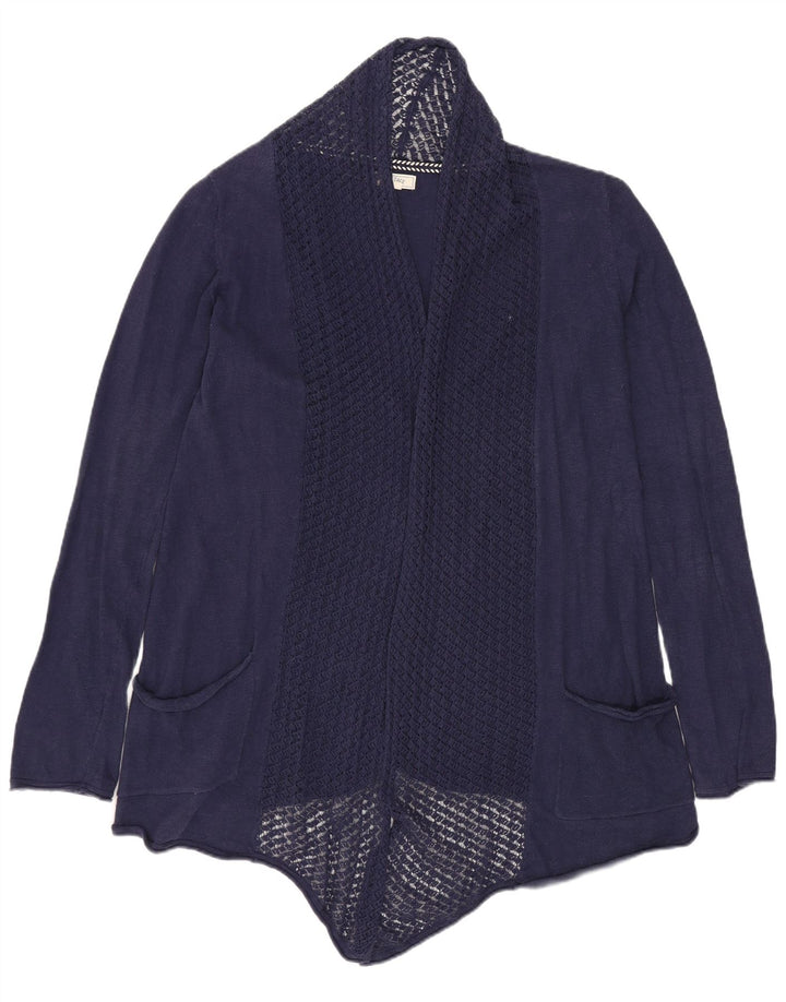 FAT FACE Maglione cardigan aperto da donna UK 10 Piccolo cotone blu navy