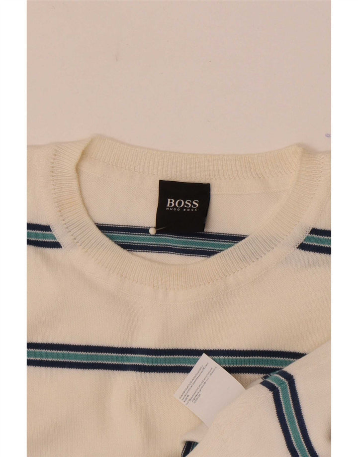 Hugo Boss Maglione girocollo da uomo in cotone a righe bianche medie
