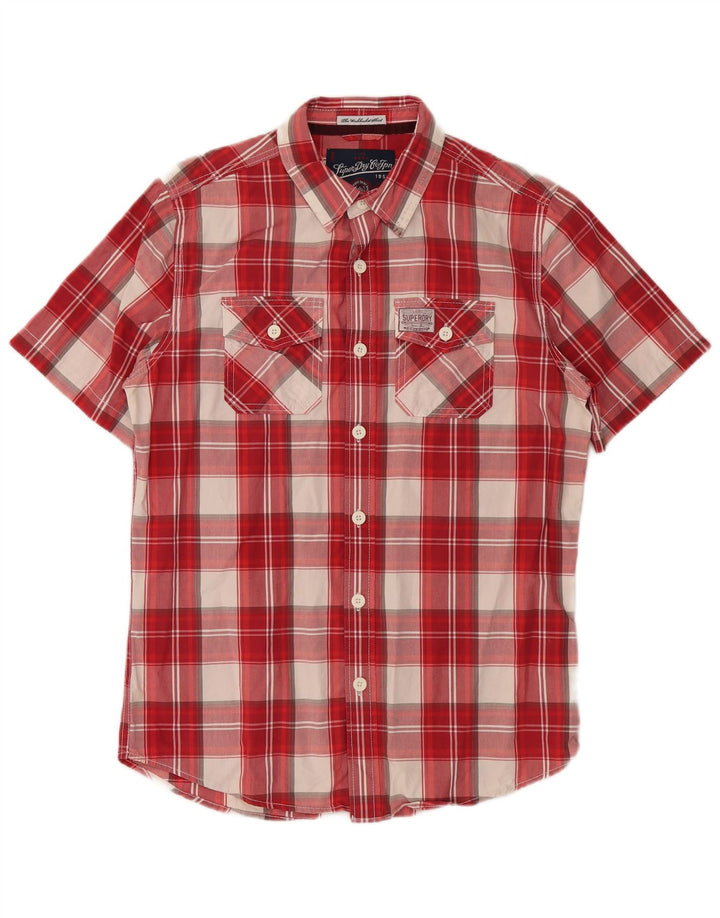 Camicia a maniche corte da uomo SUPERDRY XL in cotone a quadri rossi