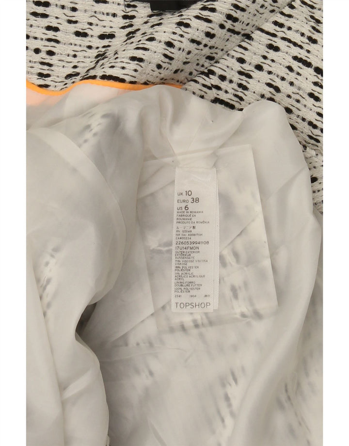 Giacca blazer aperta da donna Topshop UK 10 piccola viscosa screziata bianca