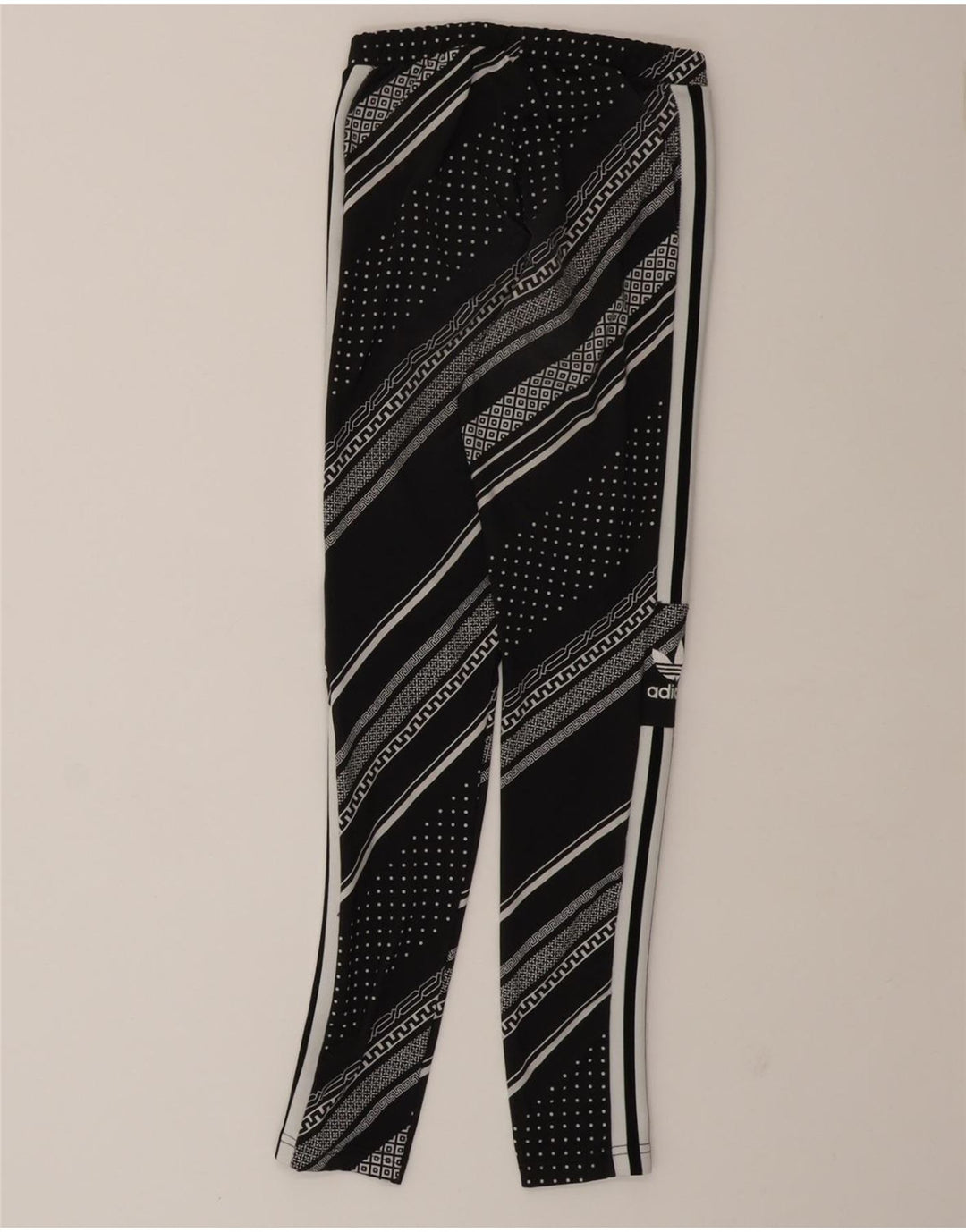 ADIDAS Womens Leggings UK 8 Small Black Striped Polyester Vintage Adidas and Second-Hand Adidas from Messina Hembry 