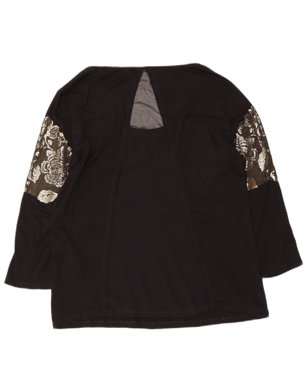 DESIGUAL Womens 3/4 Sleeve Blouse Top UK 18 XL Black Floral Viscose