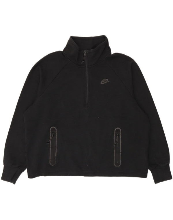 Felpa da donna oversize con collo e zip Nike, maglione UK 18 XL, cotone nero