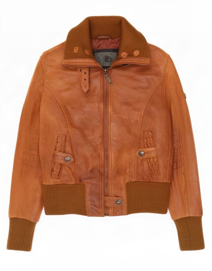 Giacca in pelle bomber da donna Americanino UK 14 Marrone medio