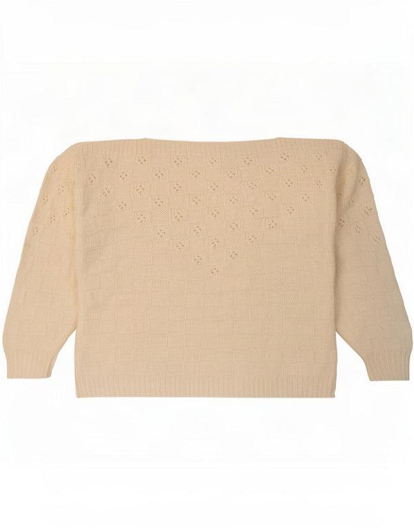 Maglione da donna vintage corto con scollo a barca e maniche a 3/4 UK 12 bianco medio