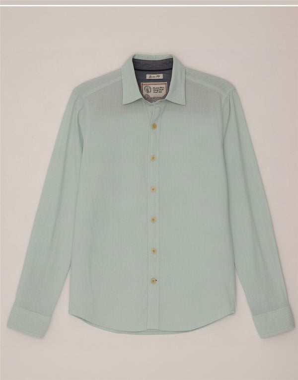 Fat Face Camicia da uomo classica vestibilità XS Lino gessato blu