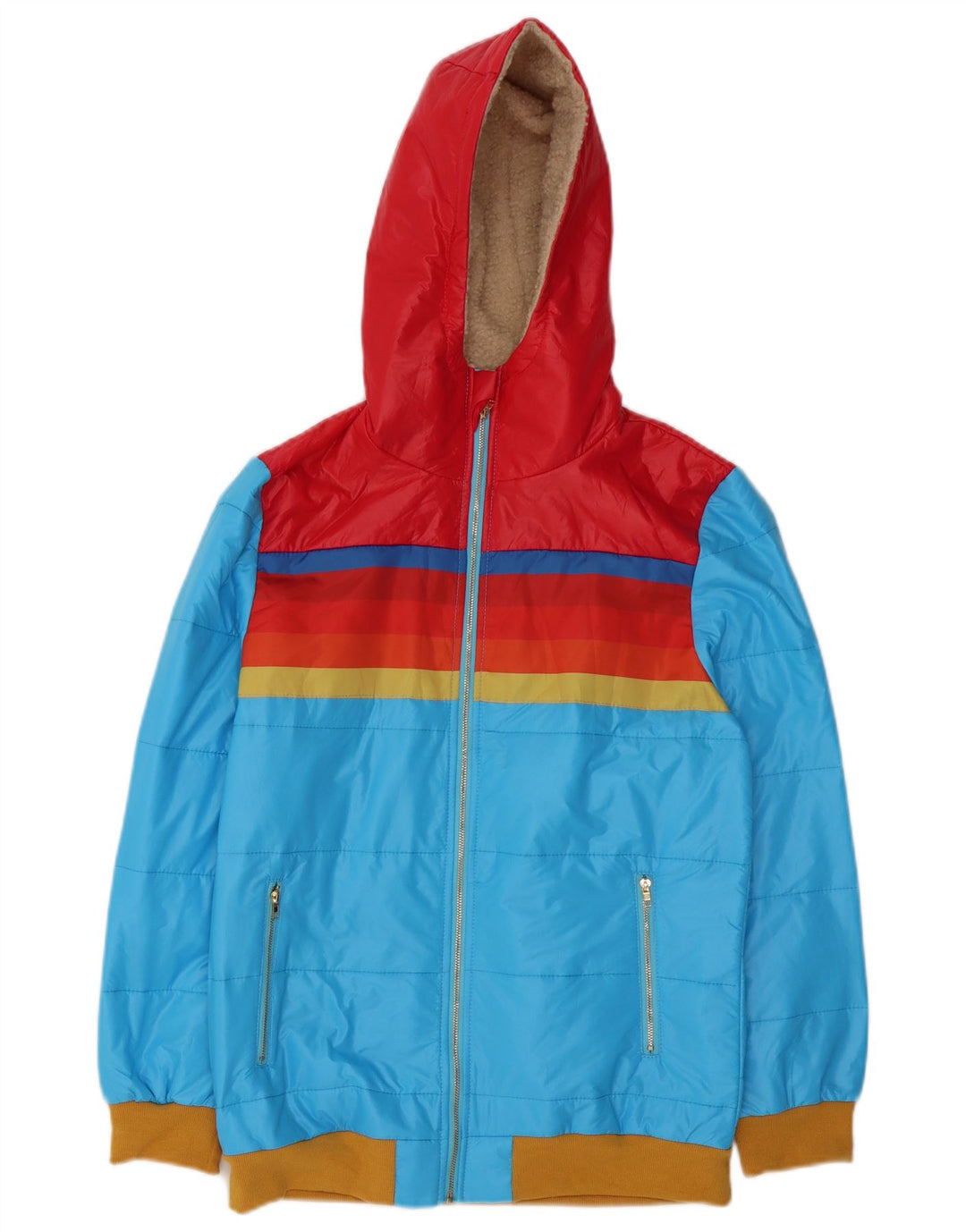 Giacca a vento con cappuccio da donna vintage UK 14 Colorblock blu medio