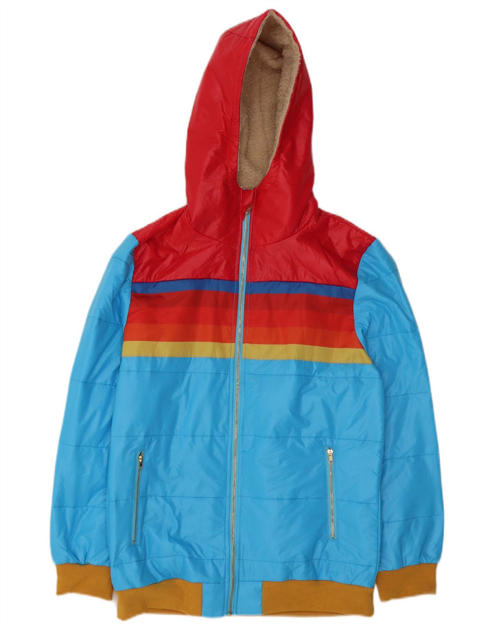 Giacca a vento con cappuccio da donna vintage UK 14 Colorblock blu medio