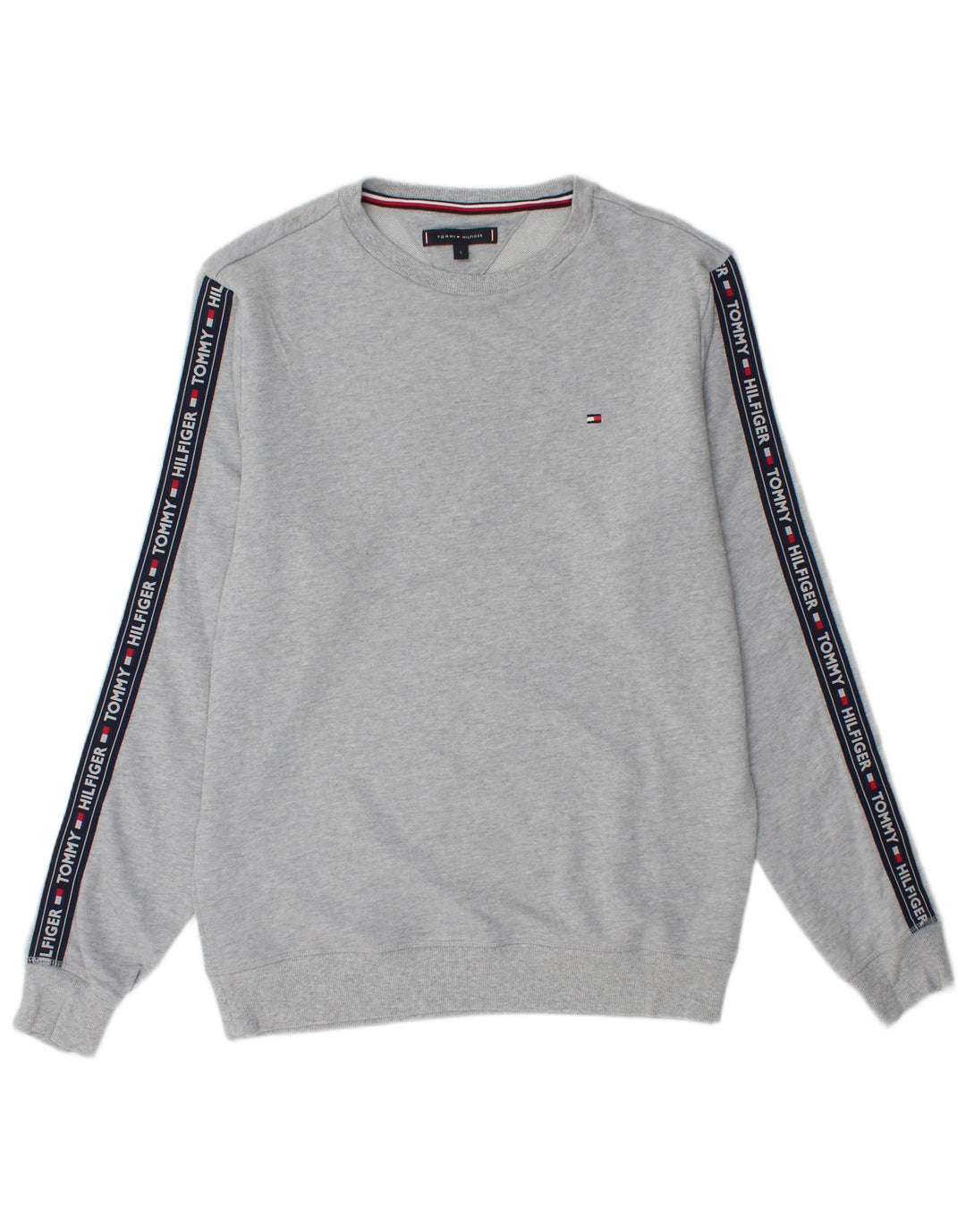 TOMMY HILFIGER Mens Graphic Sweatshirt Jumper Large Grey Cotton