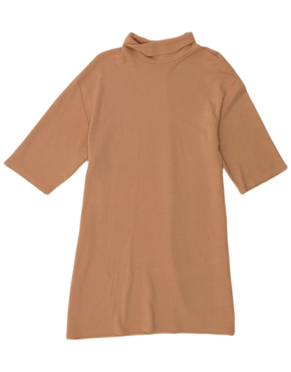 Abito maglione a maniche corte da donna Zara UK 12 Cotone beige medio