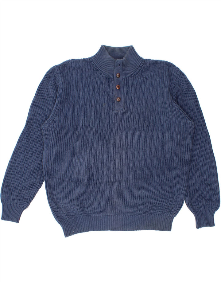 L.L.BEAN Maglione da uomo con collo a bottoni in cotone blu medio