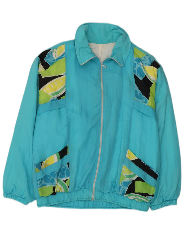Giacca da ginnastica vintage da uomo XL in rayon color block turchese