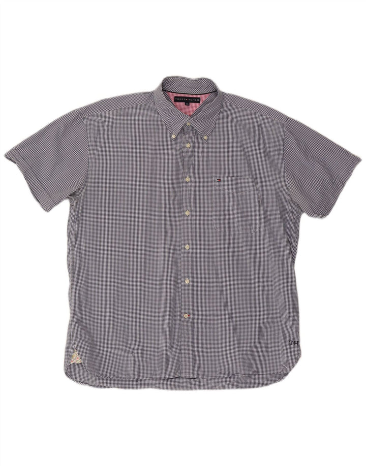 TOMMY HILFIGER Camicia a maniche corte da uomo 2XL Cotone a quadretti blu