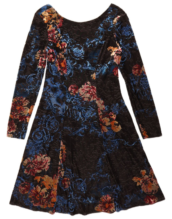 Abito a trapezio a maniche lunghe da donna Monsoon UK 12 Poliestere floreale nero medio