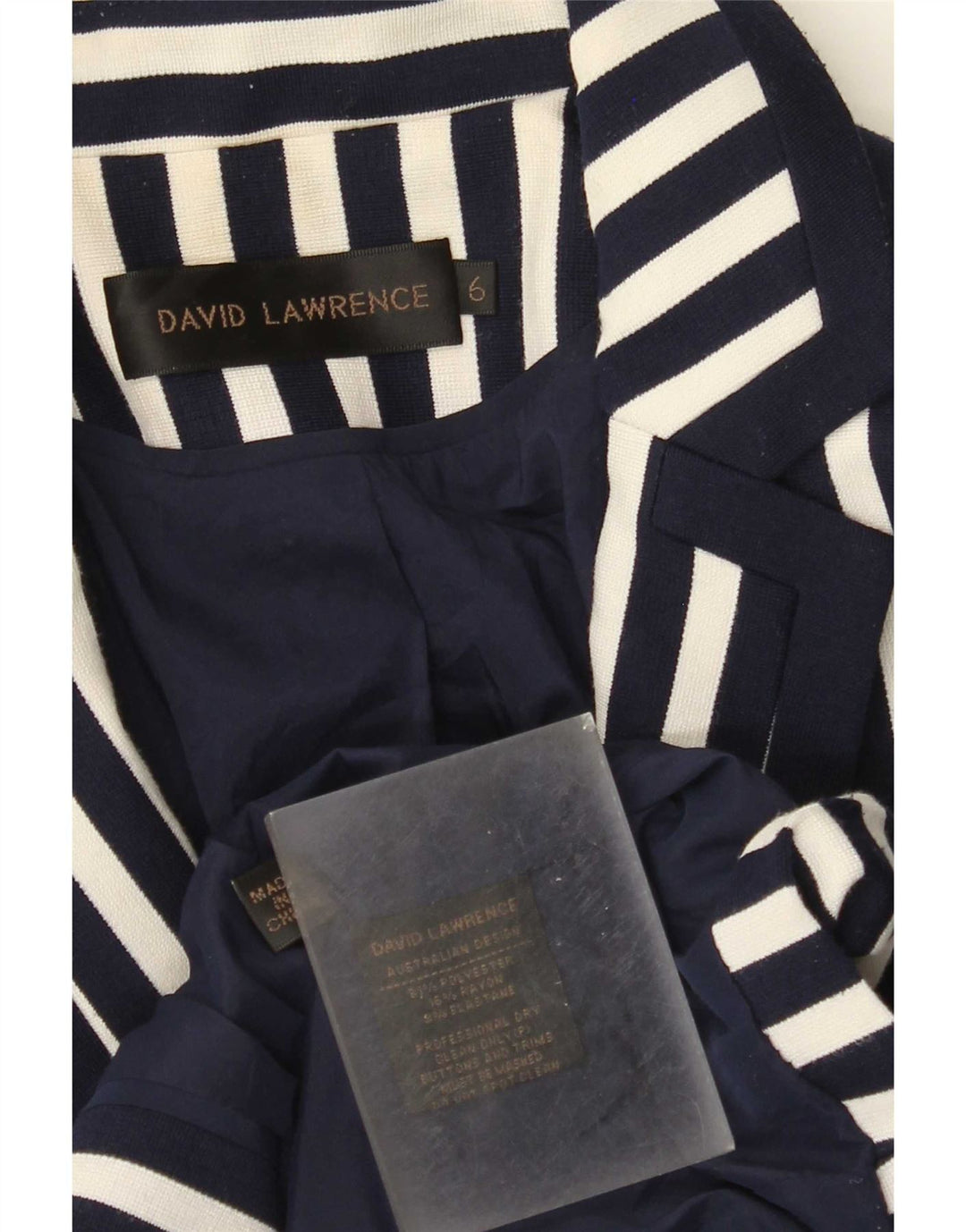 Giacca blazer corta da donna David Lawrence US 6 medio blu navy a righe