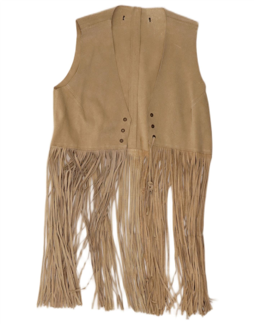 Gilet vintage in pelle scamosciata da donna UK 10 piccolo in pelle beige