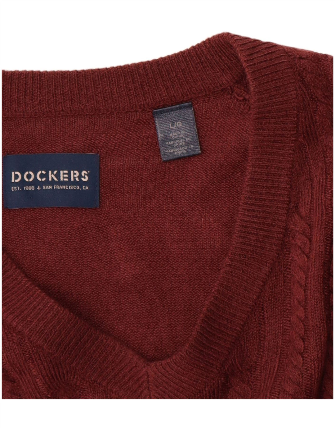 Maglione da uomo con scollo a V Dockers, grande, in acrilico marrone