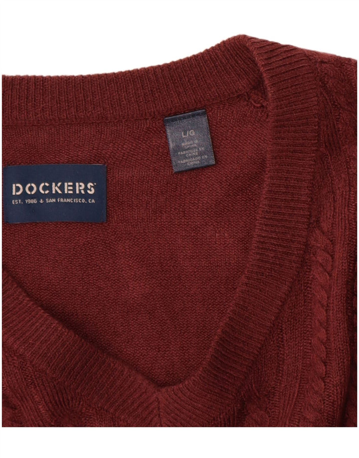 Maglione da uomo con scollo a V Dockers, grande, in acrilico marrone
