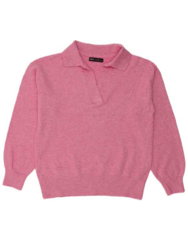Maglione maglione oversize con collo a polo da donna Marks & Spencer UK 10 piccolo rosa