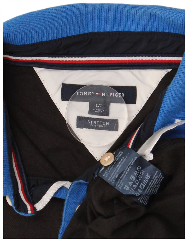 Polo da uomo Tommy Hilfiger grande in cotone color block nero