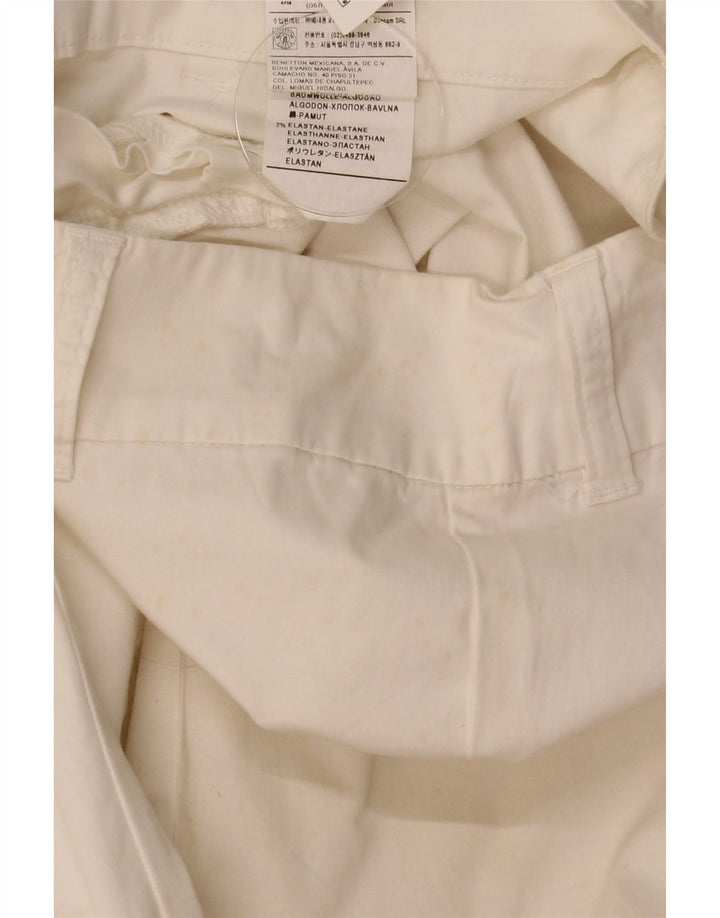 Pantaloni Capri Donna Benetton IT 44 Medio W31 L22 Cotone Bianco