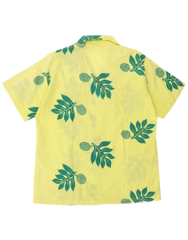 Camicia vintage da uomo a maniche corte giallo medio floreale