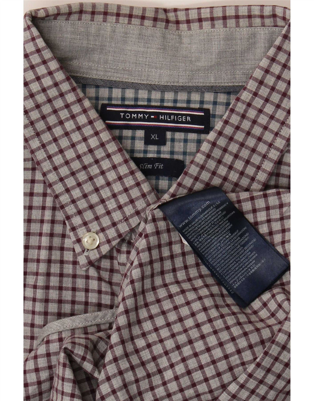 Camicia slim fit da uomo Tommy Hilfiger XL in cotone a quadri grigi
