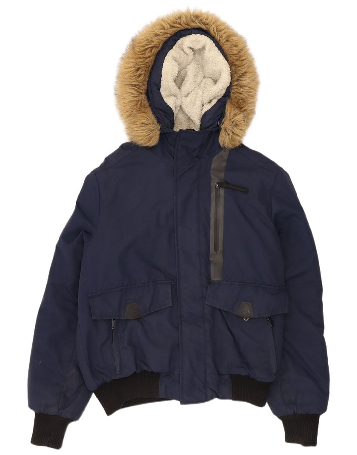 Giubbotto bomber imbottito con cappuccio da uomo Superdry UK 38 nylon blu navy medio