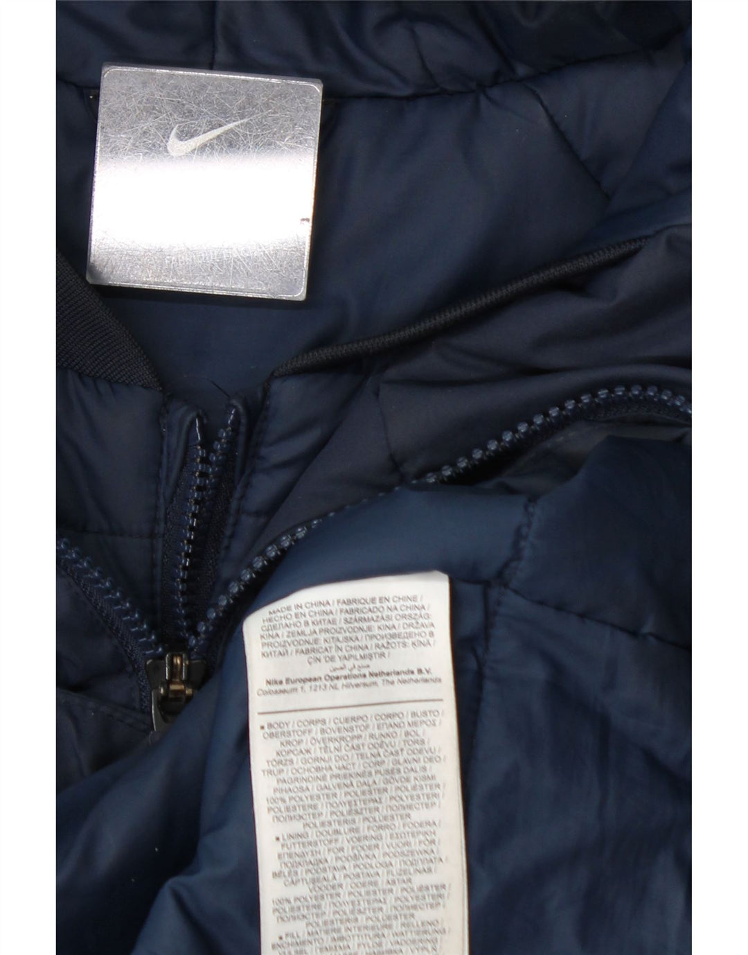 Cappotto imbottito con cappuccio Nike da uomo UK 38 medio blu navy poliestere