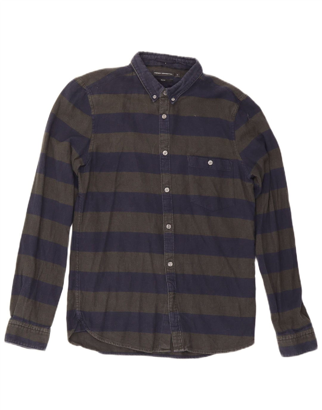 Camicia slim da uomo in flanella French Connection piccola in cotone a righe blu navy