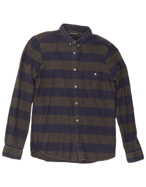 Camicia slim da uomo in flanella French Connection piccola in cotone a righe blu navy