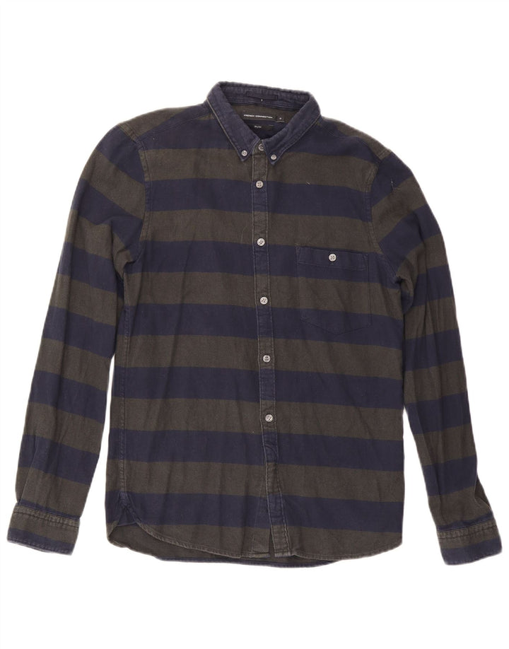 Camicia slim da uomo in flanella French Connection piccola in cotone a righe blu navy
