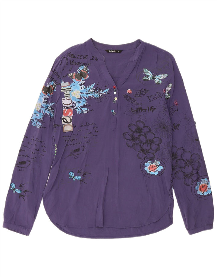 Desigual Womens Pullover Shirt UK 14 Medium Navy Blue Floral Viscosa
